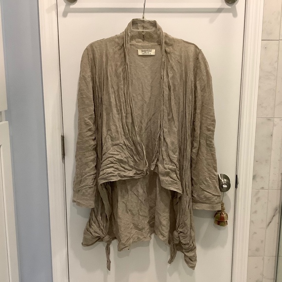 All Saints Elsie Long Tan Crinkled Open Draped Cardigan Sweater SZ 6 - Picture 1 of 12